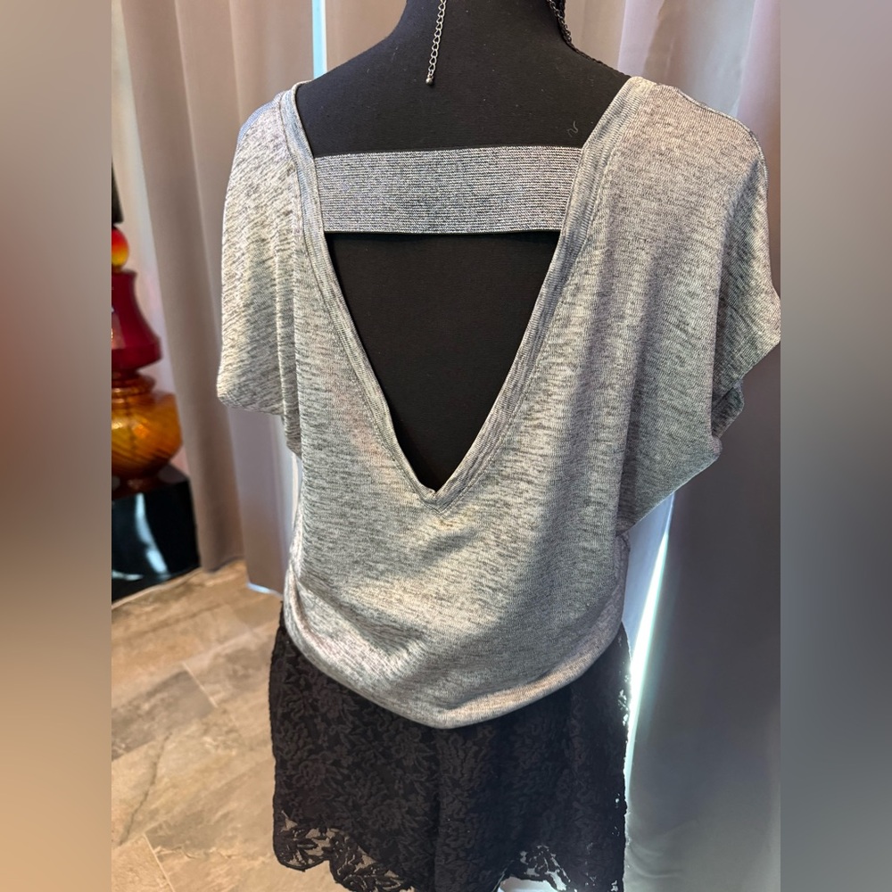 Stella & Dot Heather Gray and Silver Top